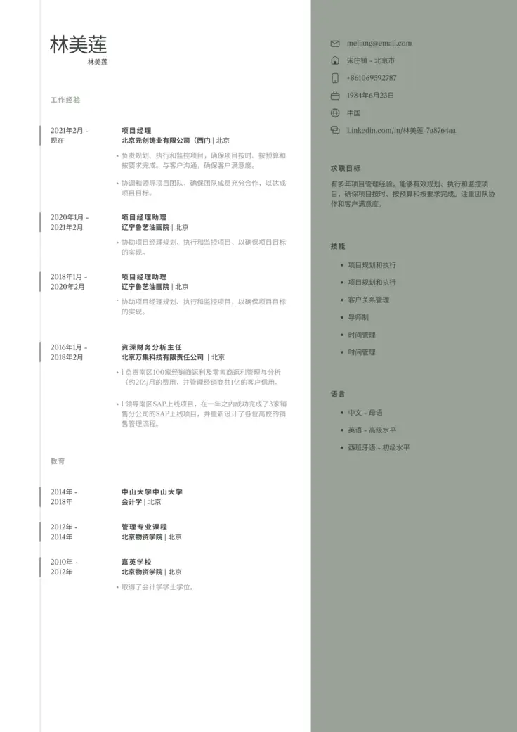 CV template 阿姆斯特丹