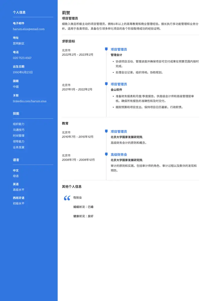 CV template 纽约