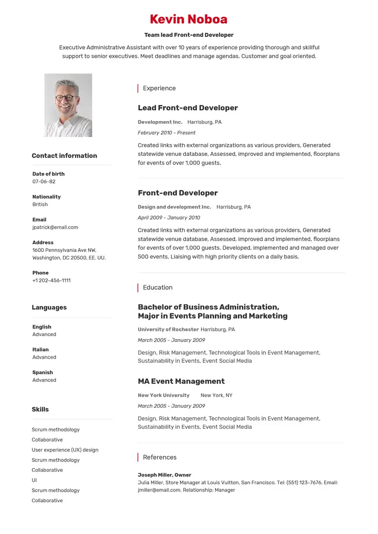 CV template 约翰内斯堡